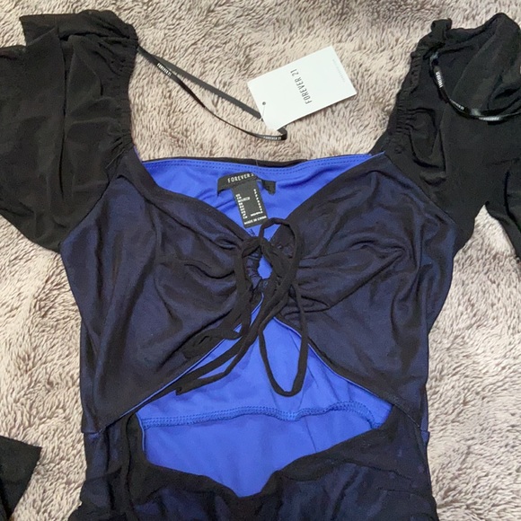 Black And Blue Mesh Cutout Dress - Picture 3 of 5